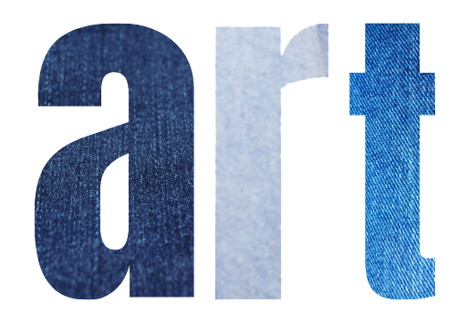 Julia Silverstein Art in denim lettering with a smiley face as the dot for the J and a diamond as a dot for the I in Julia. Then an asterisk for the dot of the I and a winking smiley face for the dot of the I in Silverstein.