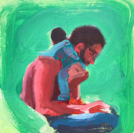 Leanne Prins - Schilderij Acryl Vader Baby Zoon Portret Vaderliefde