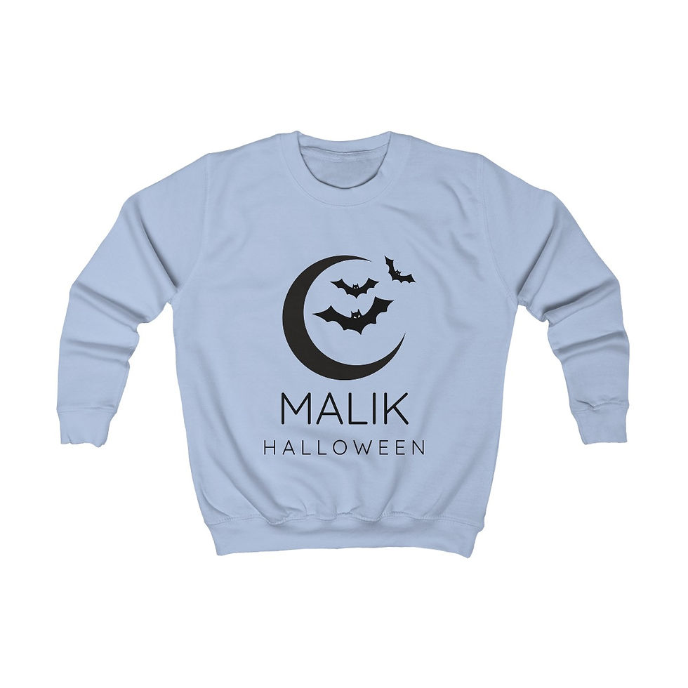 Miniaturbild: Kinder Halloween Sweatshirt, personalisierbar, Mond und Fledermäuse, mit Namen