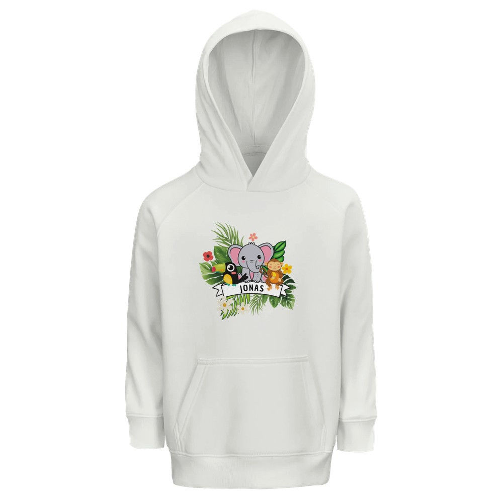 Personalisierter Kinder Hoodie aus Bio-Baumwolle - Tiere & Dschungel