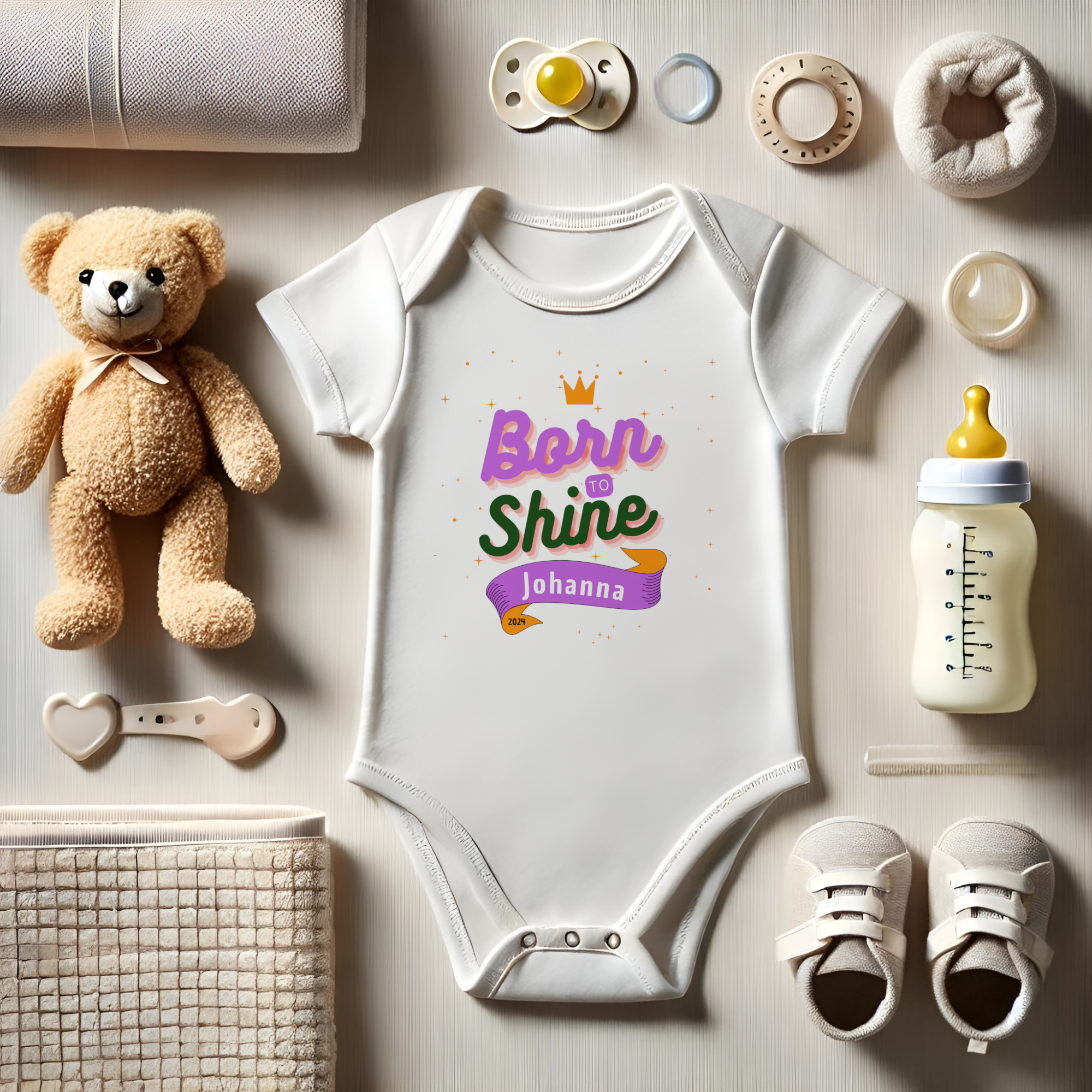 Bio Baby kurzarm Body Strampler personalisierbar, Bio Baumwolle, Wunschname