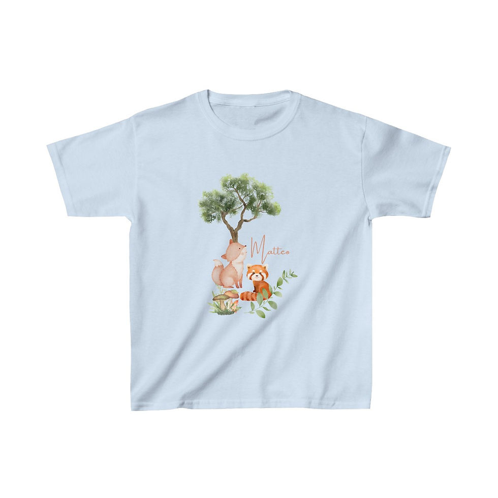 Miniaturbild: Kinder T-Shirt personalisiert mit Namen Waldtiere Fuchs und Waschbär