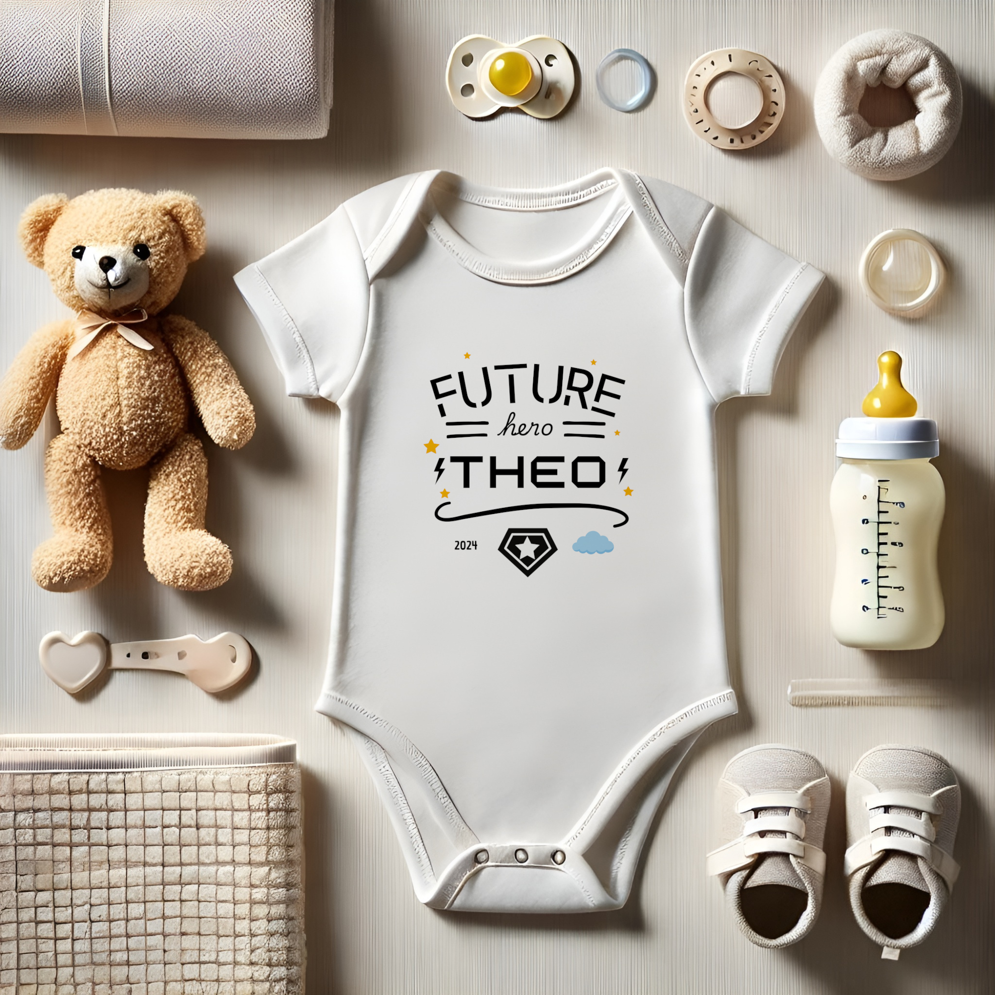 Bio Baby kurzarm Body Strampler personalisierbar, Bio Baumwolle, Wunschname