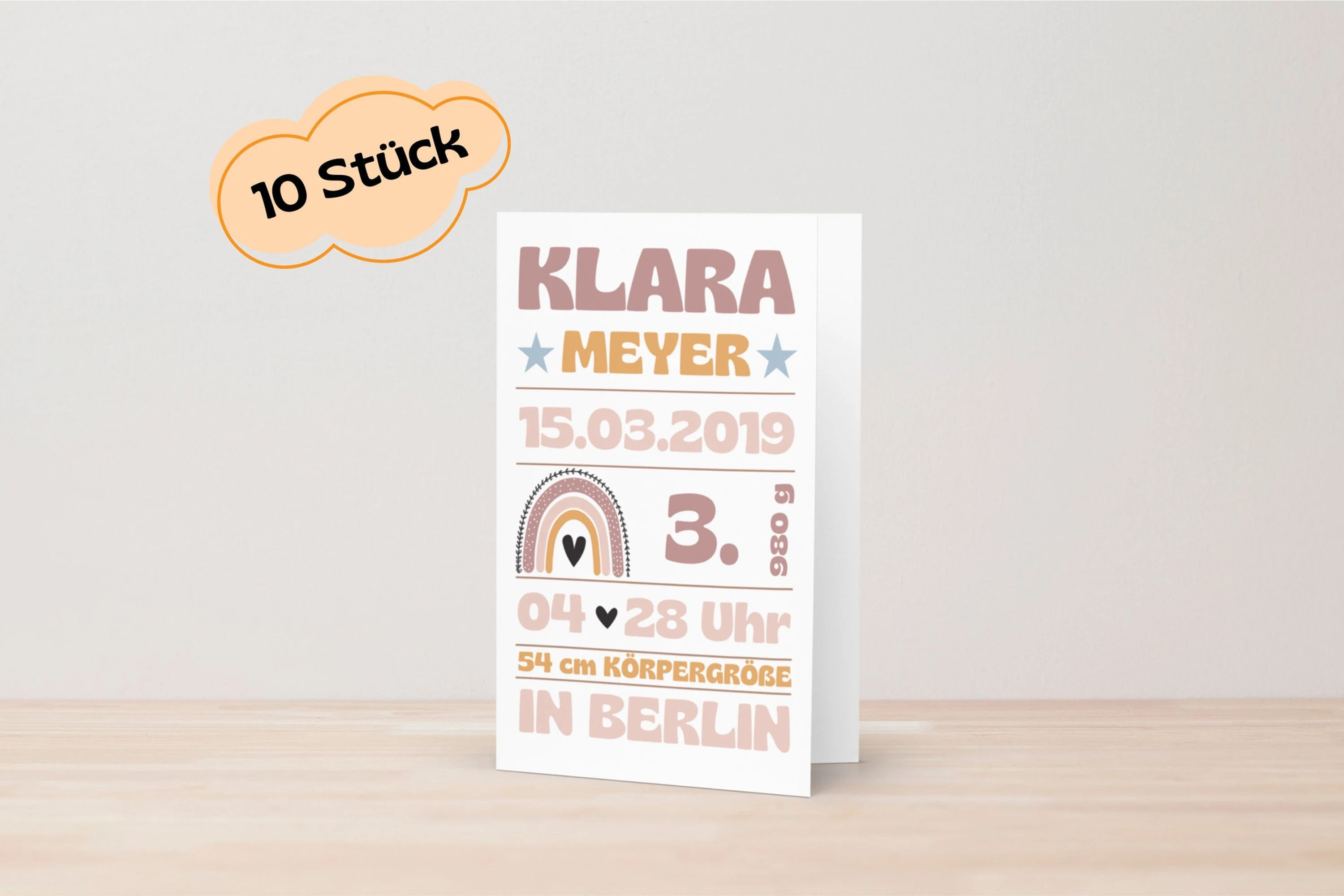10x Personalisierte Geburtsanzeige Karte zur Geburt Mädchen