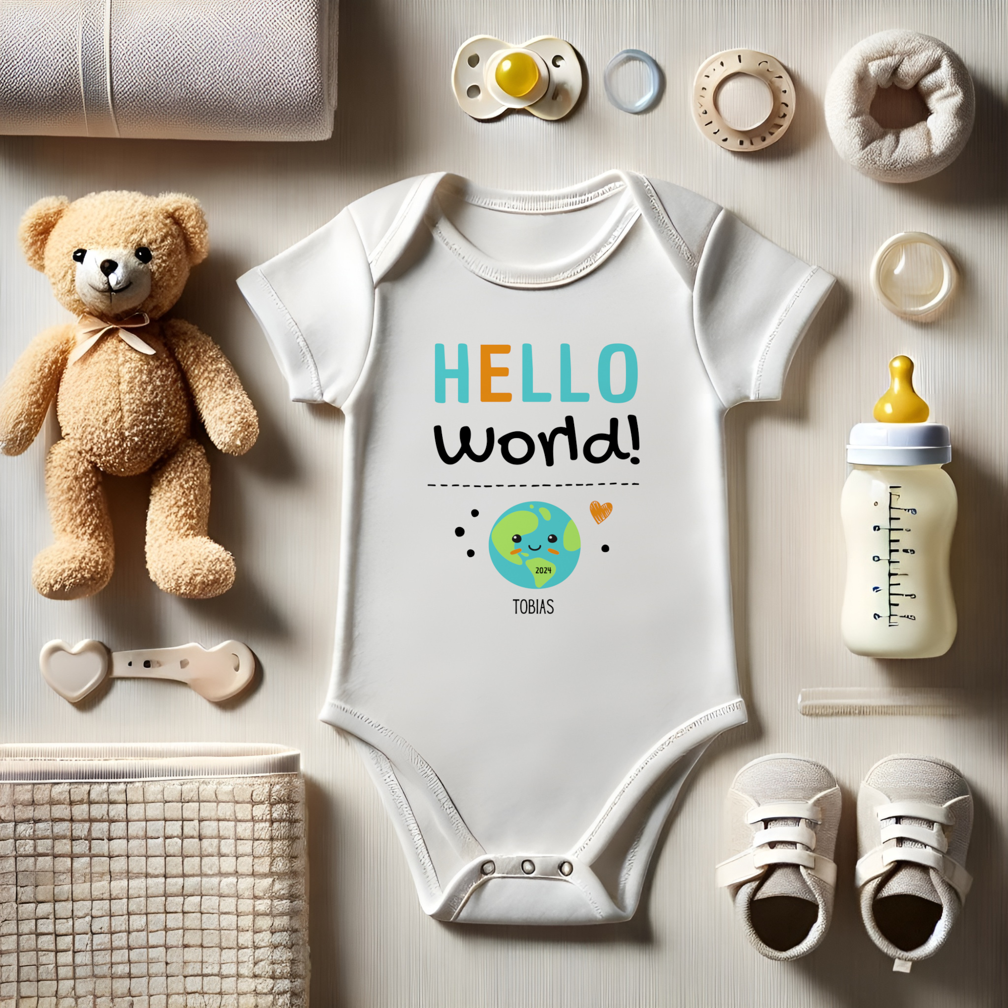 Bio Baby kurzarm Body Strampler personalisierbar, Bio Baumwolle, Wunschname