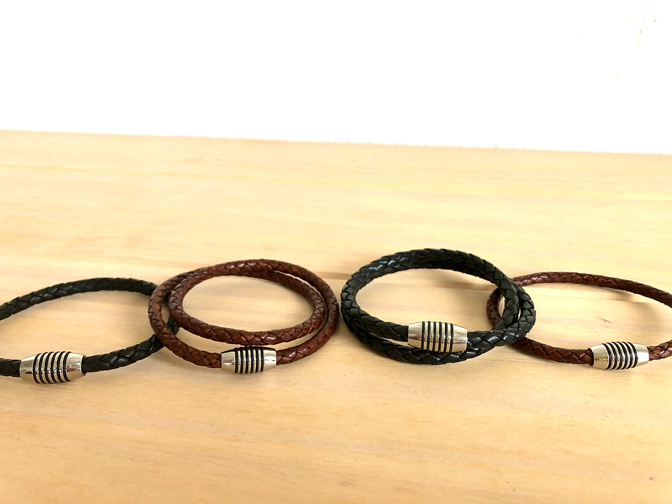 Thumbnail: Single or Double wrap braided leather band with stainless magnetic clasp