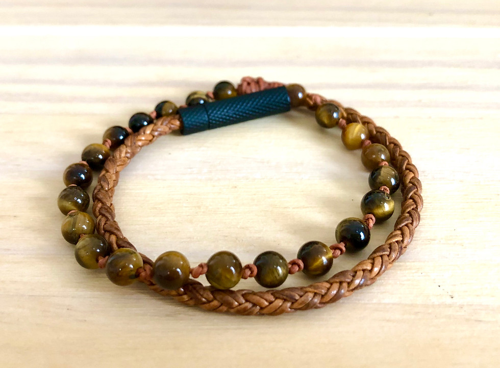 Thumbnail: Leather & Gemstone Double wrap Bracelet- size Medium & Large