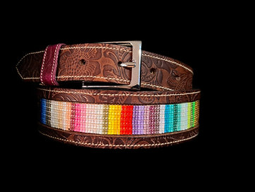 Moonrian Beaded Belt Double Spectre flower-pattern leather