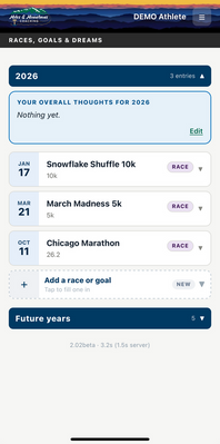 A screen showing a schedule of races and goals.