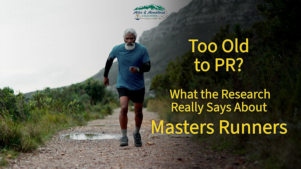A man with white hair runs on a trail with puddles in front of a mountain. Text overlay reads the articles title.