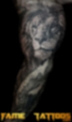 Realistic Black And Grey Lion Sleeve