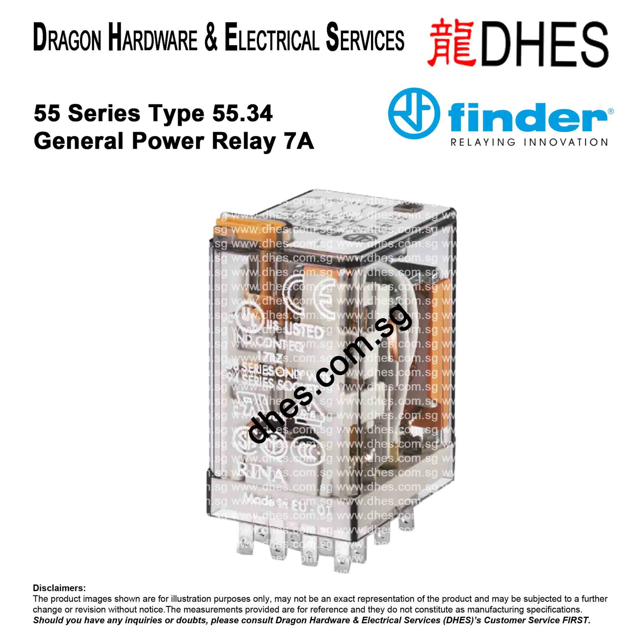 FINDER 55 Series Miniature Relay | Plug-in; AgNi; 4CO 7A | 55.34.x.xxx.0040 Front Cover