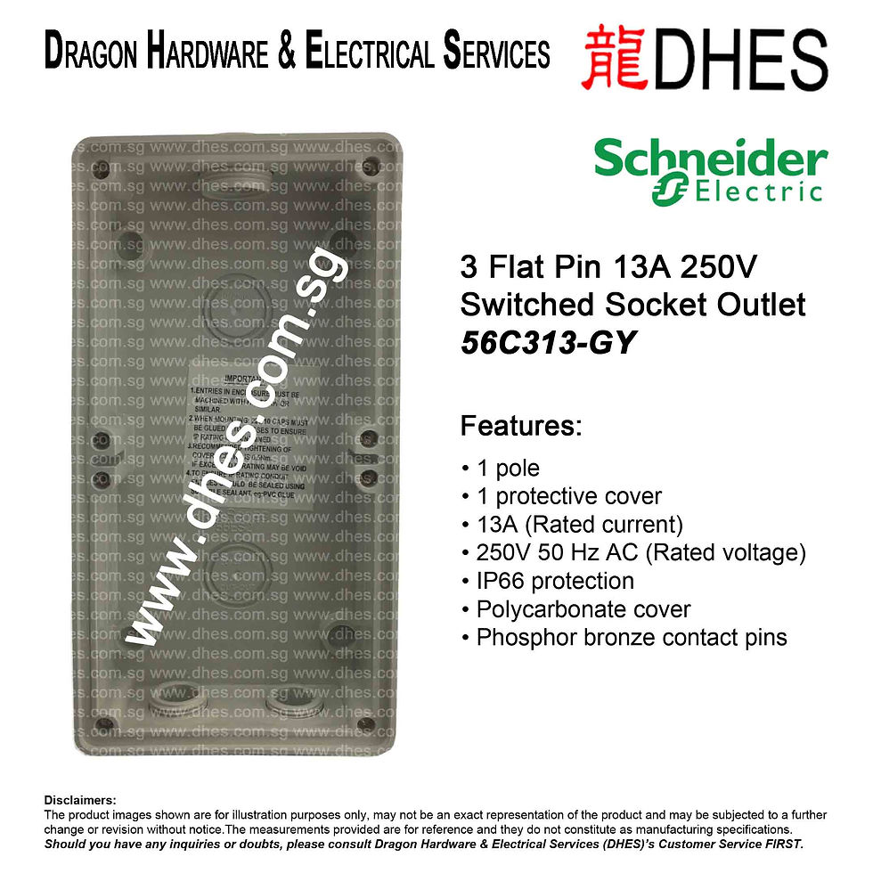Thumbnail: Clipsal Schneider 13A 250V 3 Flat Pin IP66 1 Pole Switched Socket 56C313-GY Internal View 02