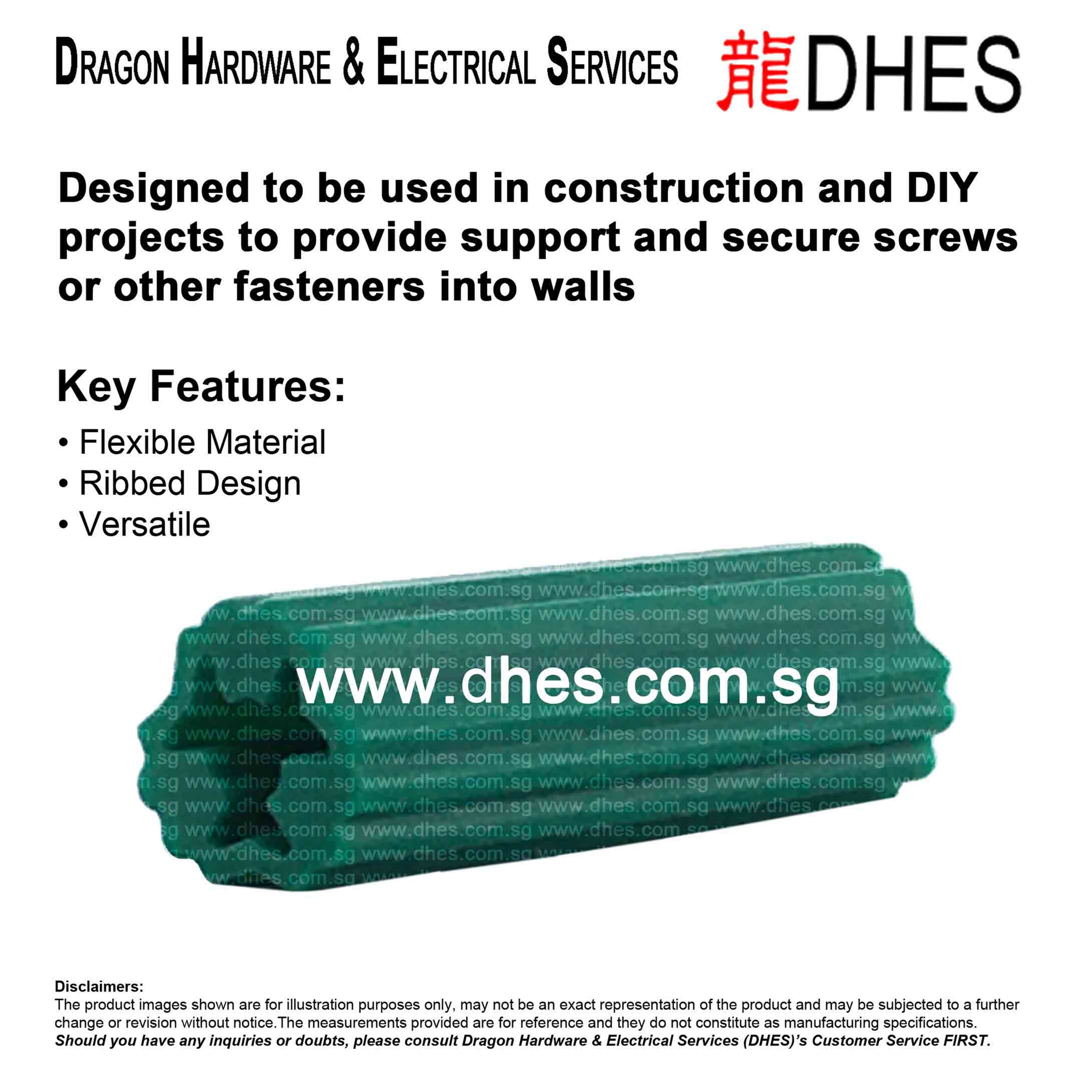 DHES Ribbed Design Versatile Green Wall Plug Wall Anchor