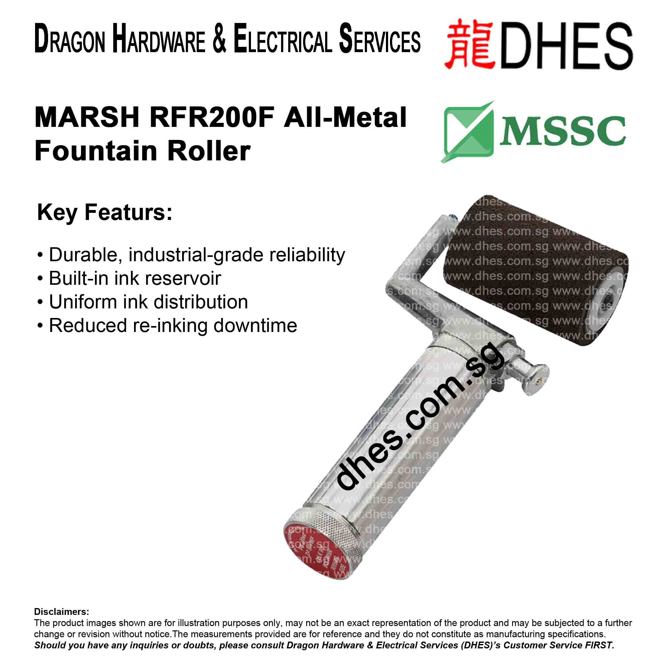 MARSH RFR200F All-Metal Fountain Roller | Stencil Roller with Ink Reservoir Front Cover