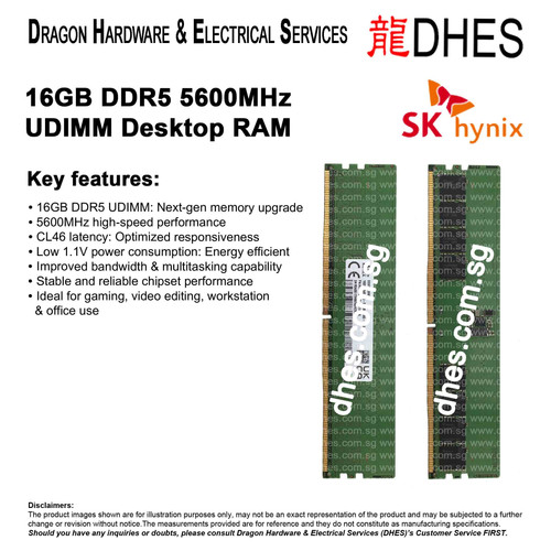 SK HYNIX 16GB DDR5 5600MHz UDIMM Desktop RAM | 5th Gen High-Speed