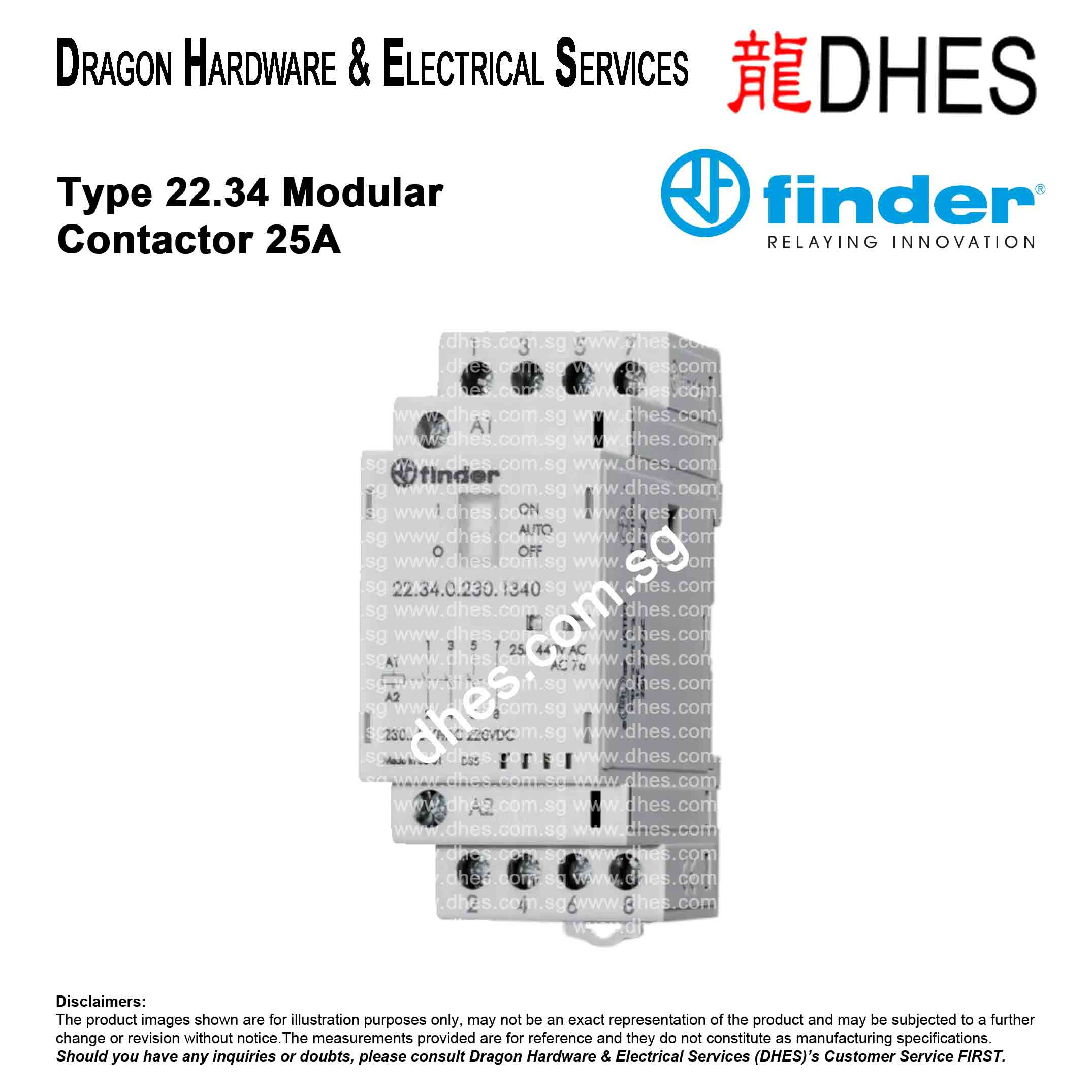 FINDER 22 Series Modular Monostable Relay | 25 A; 3 NO + 1NC | 22.34.0.024.4740 Front Cover