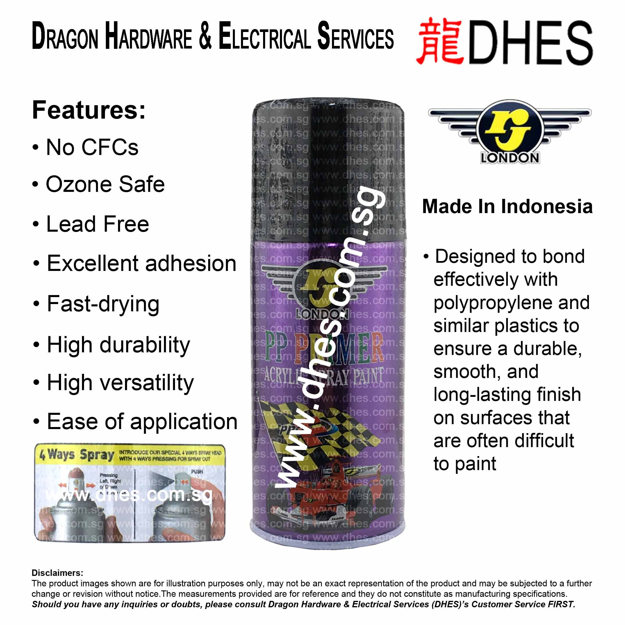 RJ London PP Primer Acrylic Spray Paint (300ml) Excellent Adhesion Fast-Drying Front Cover