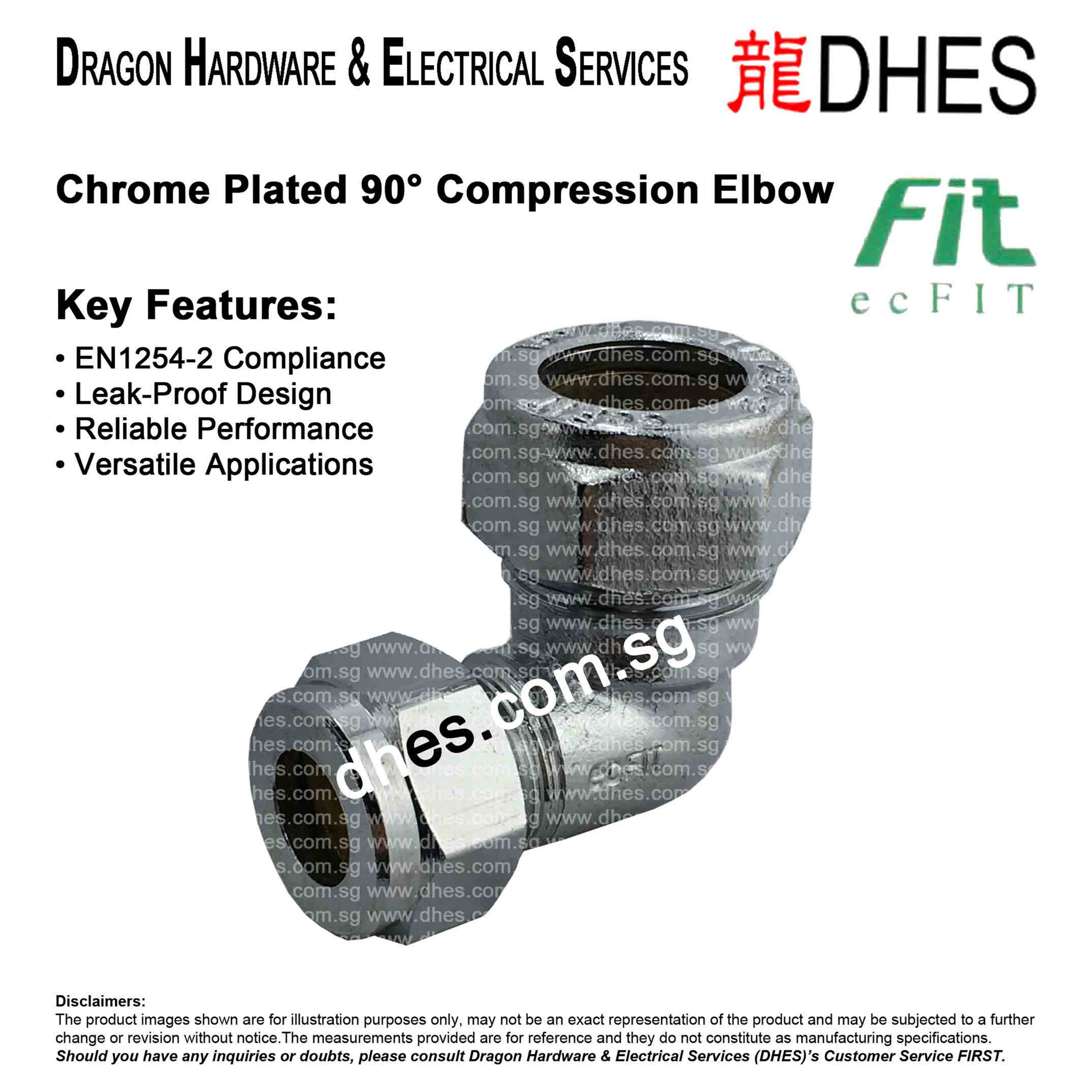ecFIT Chrome Plated 90° Compression Reducing Elbow 28mm (C) x 22mm (C) 5033 Front Cover