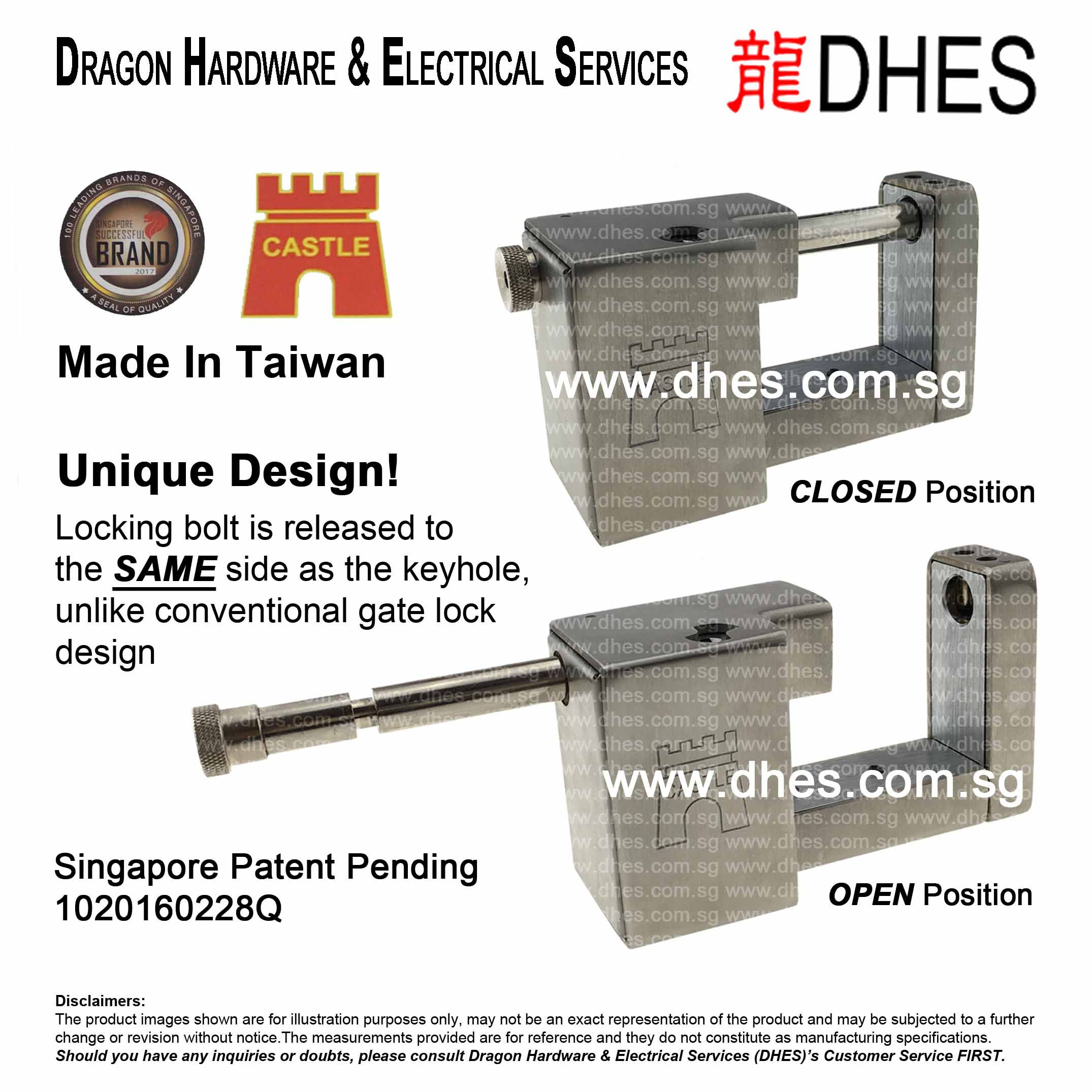 Castle Gate Lock Locking Bolt Release To THE SAME SIDE as Key Hole Front Cover