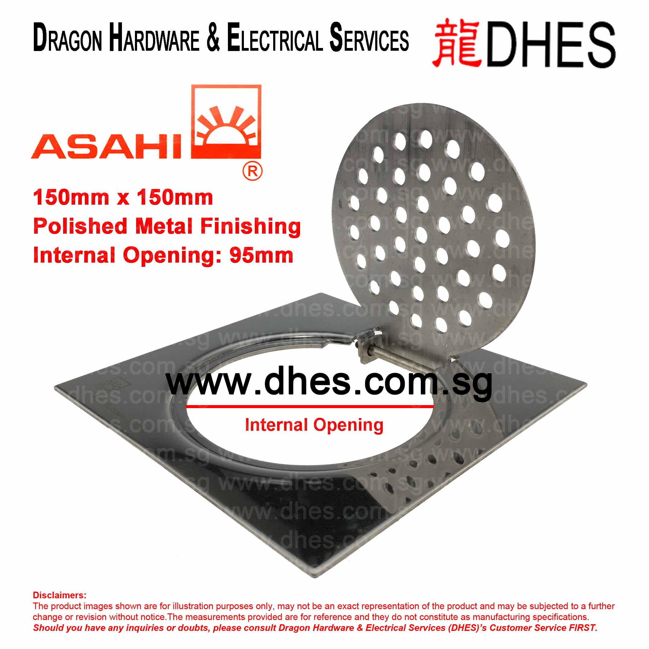 ASAHI 150mm x 150mm Stainless Steel Floor Trap Cover Grating Japan Design Front Cover