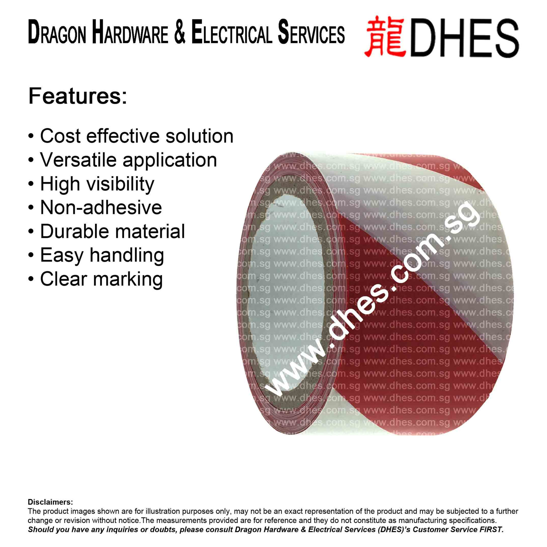 DHES Red White 2" x 40m Cordon Safety Tape Non Adhesive Type Front Cover