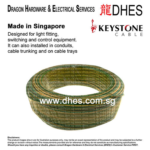 Keystone 1 Core 1C 2.5mm2 x 7/0.67mm Green Yellow PVC Insulated Wire Cable Front Cover