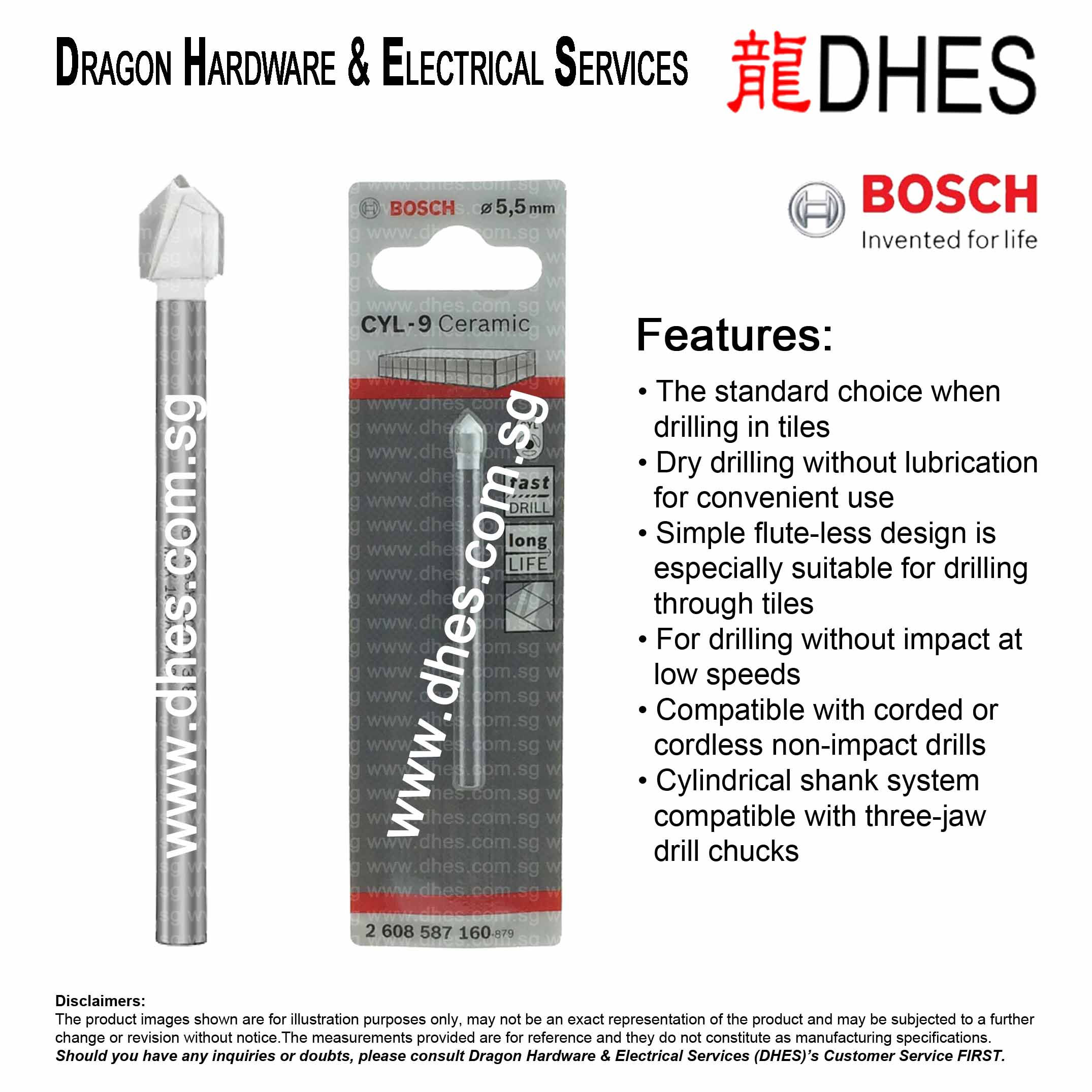 Bosch 8mm x 80mm Cyl-9 Soft Ceramic Tile Drill Bit Rotary Impact Drill Driver