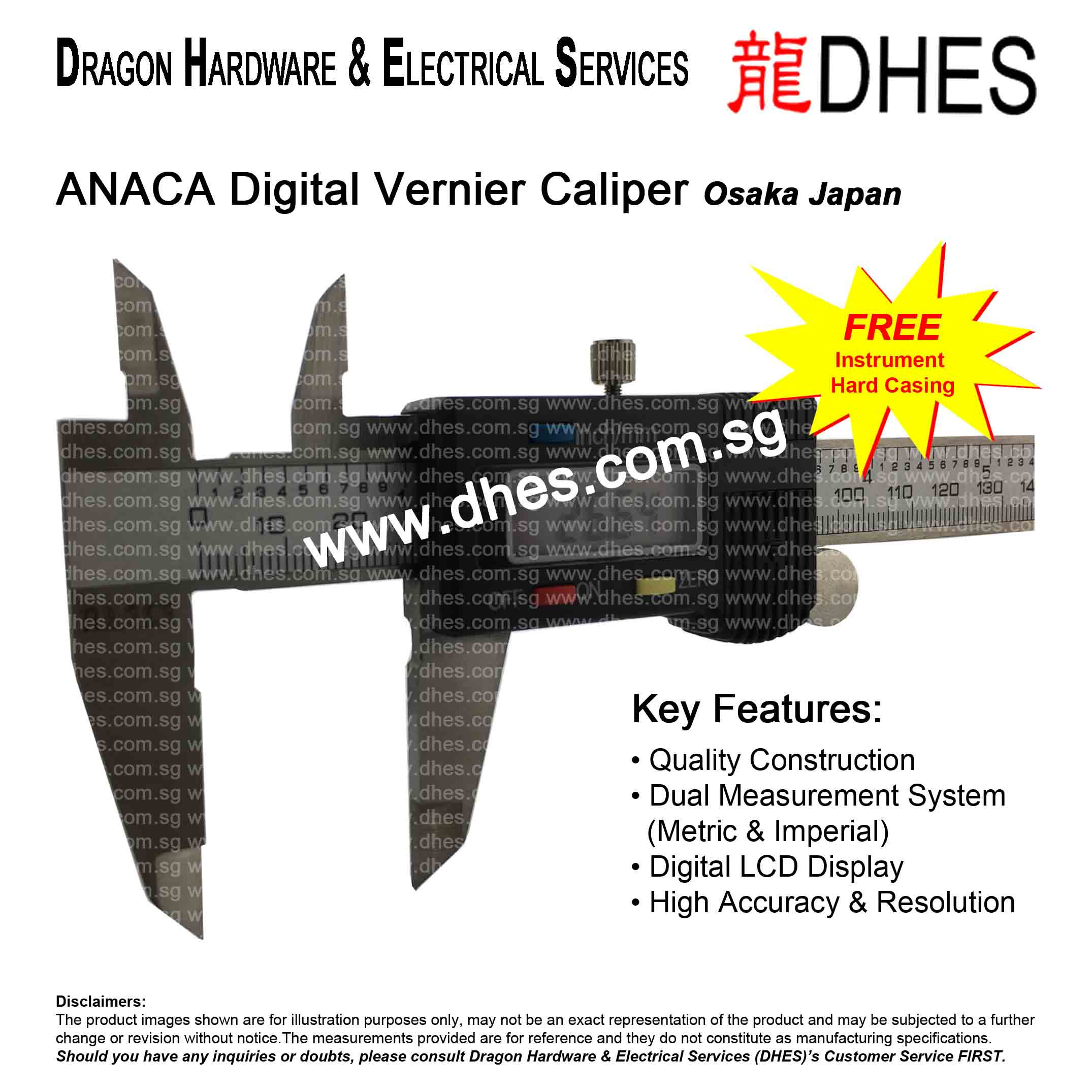 ANACA Digital 150mm Vernier Caliper - Stainless Steel w Hard Casing Osaka Japan Front Cover