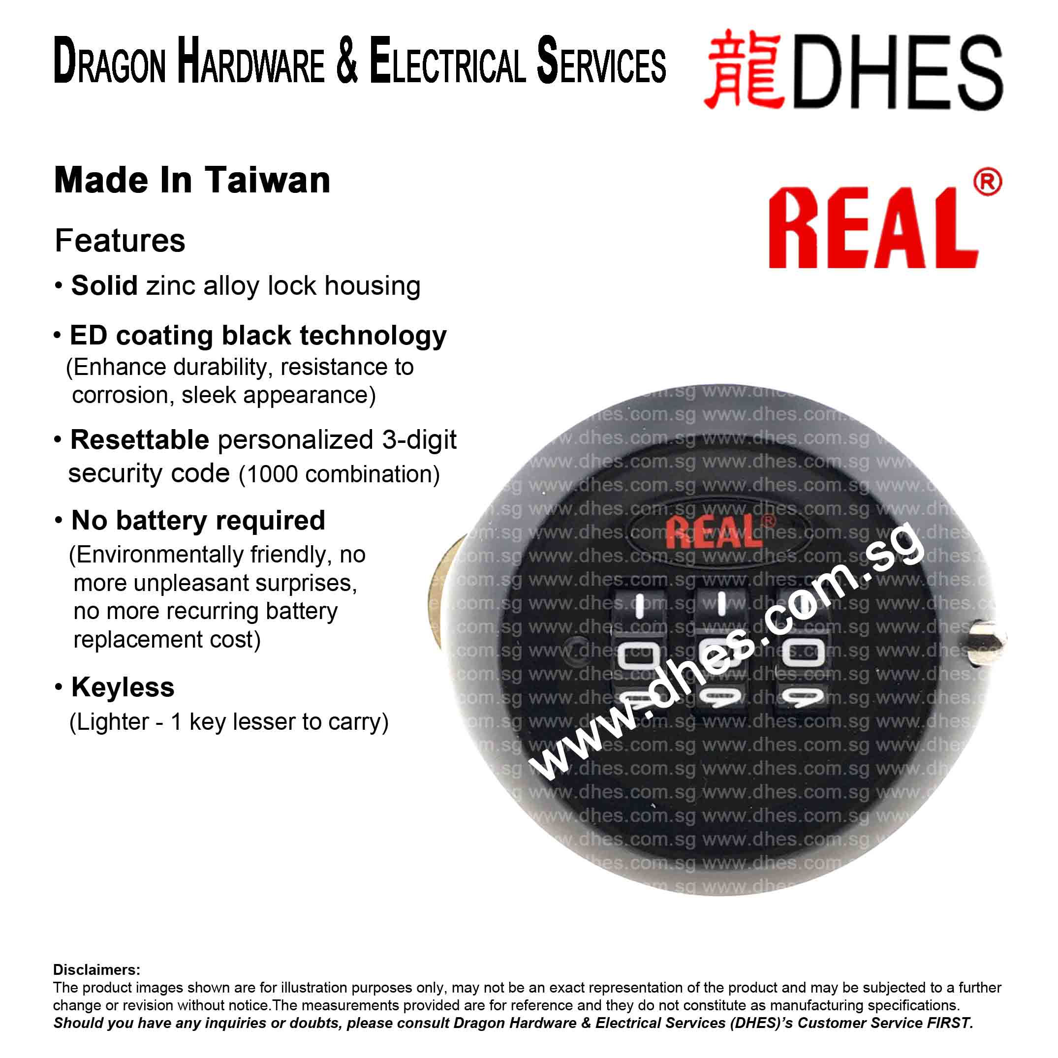 REAL 9047 High Security Keyless Combination Lock for Pinnacle @ Duxton Front View