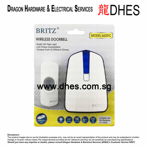 Britz Weatherproof Wireless Door Bell Door Chime 662DC Dragon