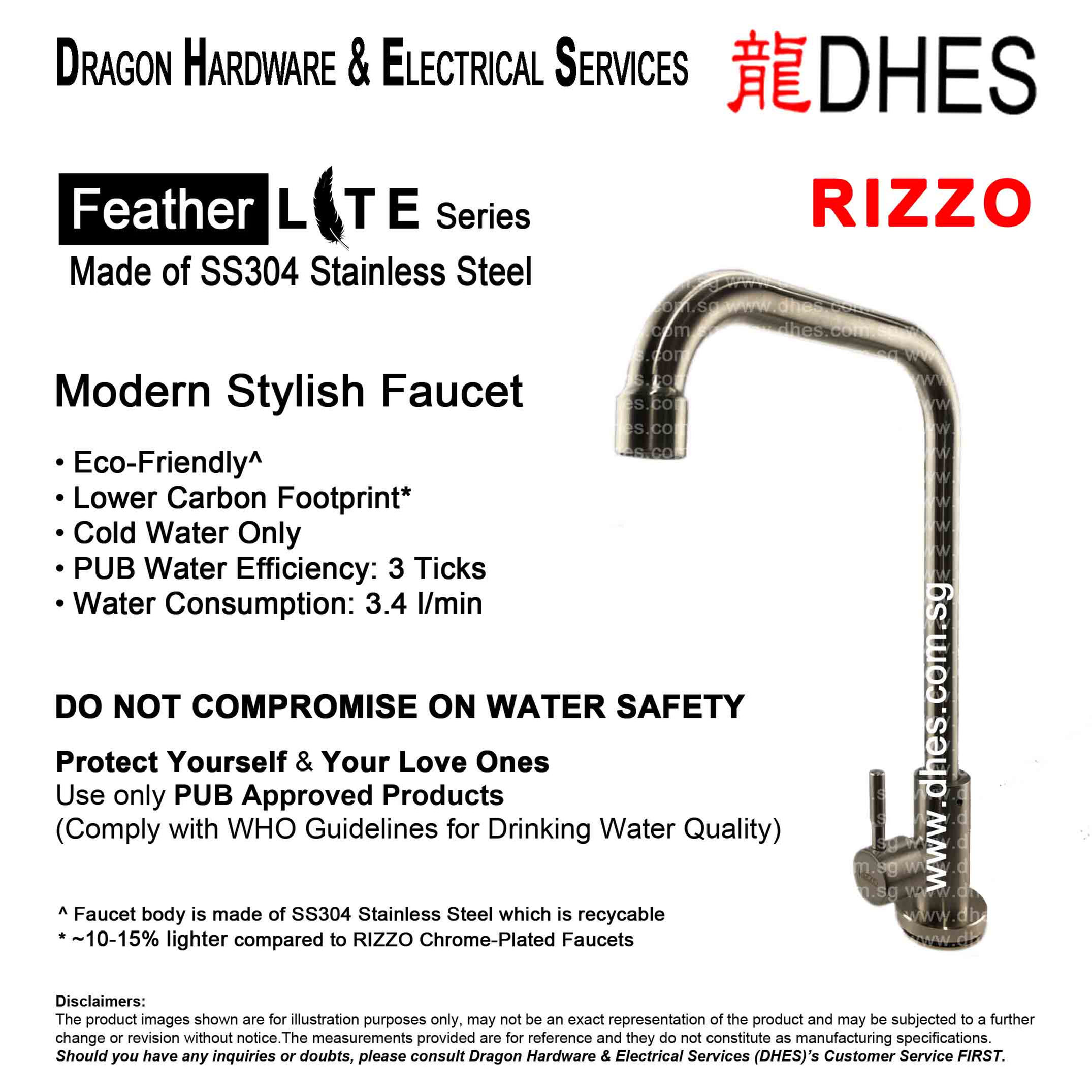 Rizzo SS304 Stainless Steel Featherlite Series Eco-Friendly 7-Spout Piston Kitchen Tap 320 Front Cover