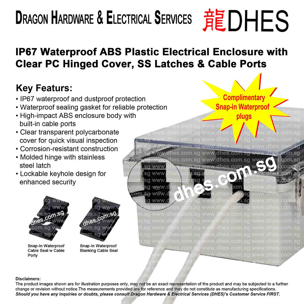 DHES IP67 Waterproof ABS Electrical Enclosure w Cable Ports & Snap-In Entry Seal Front Cover