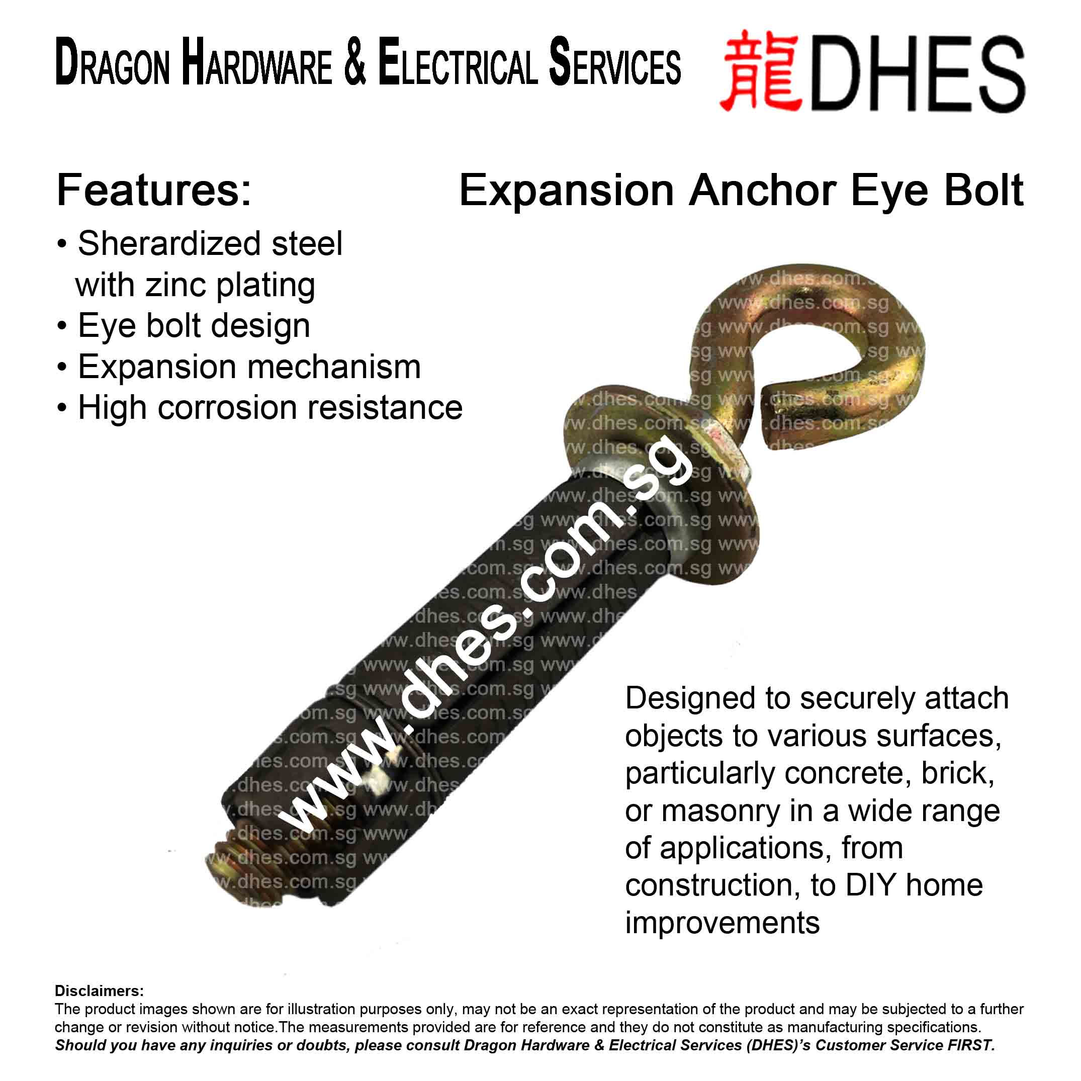 DHES Steel Sherardised Zinc Plated Expansion Anchor Eye Bolt Front Cover