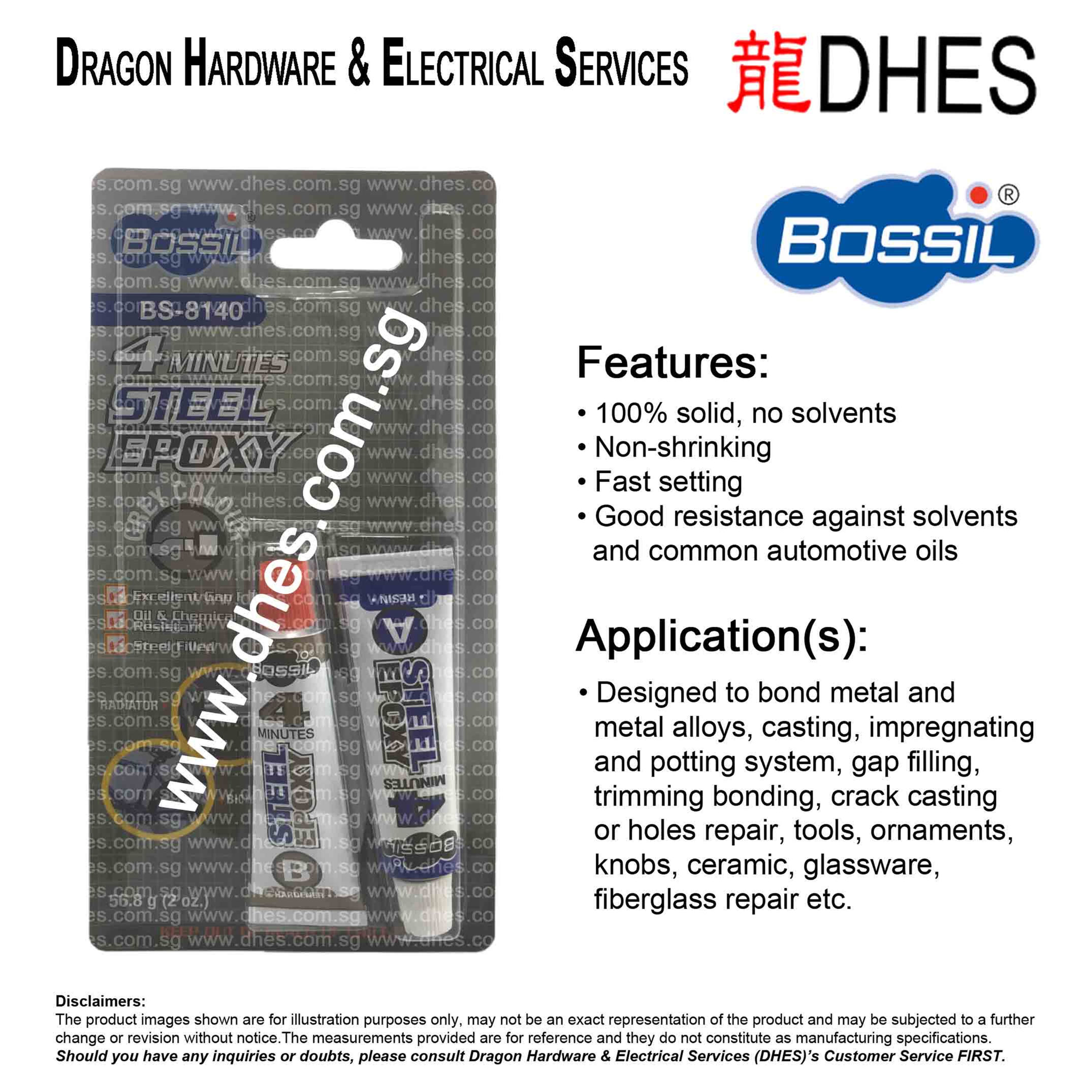 Bossil 4 Minutes Steel Epoxy Fast Setting 8140 Made in Malaysia Front Cover