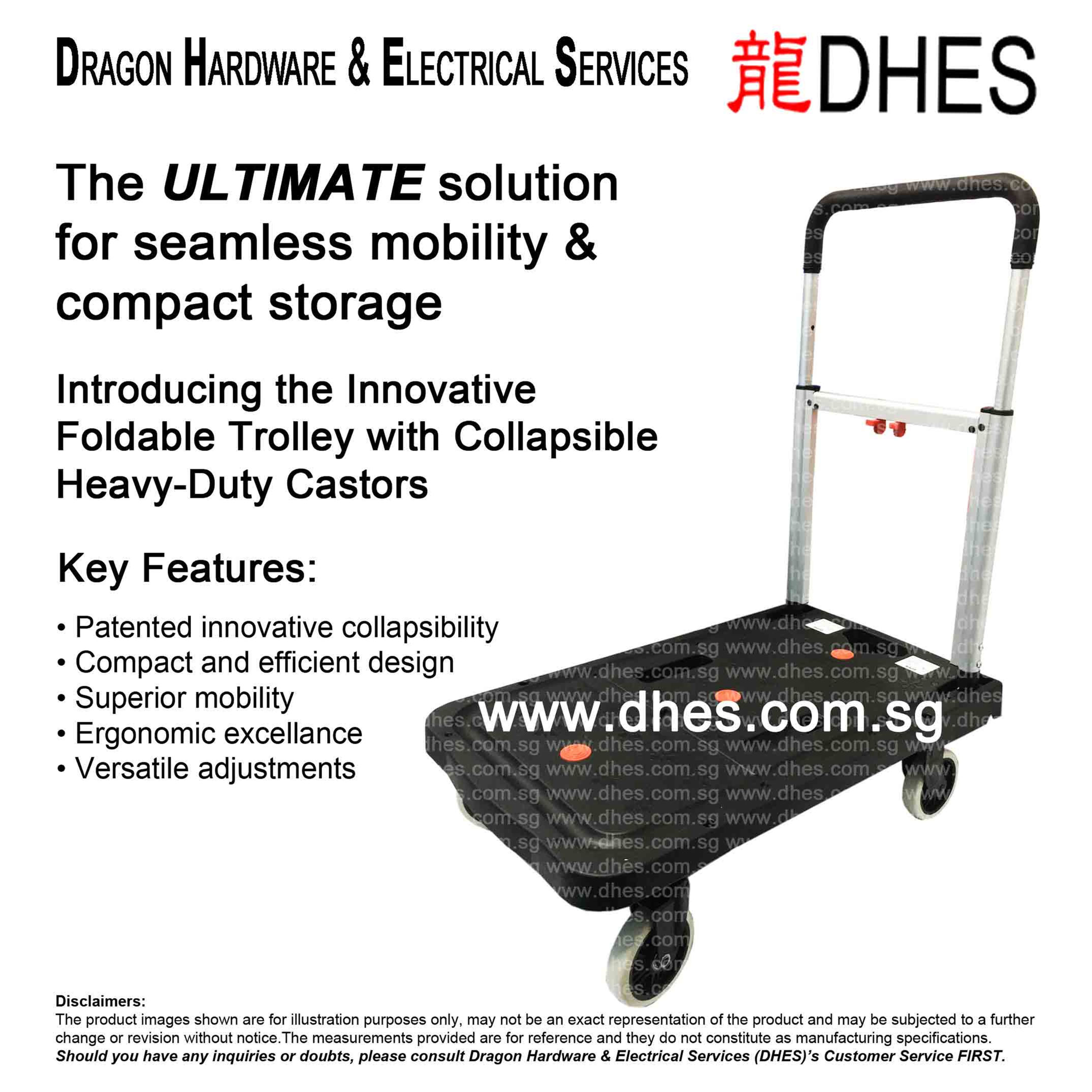 DHES Foldable Flatbed Trolley Flat Platform Cart with Collapsible Heavy-Duty Casters Front Cover
