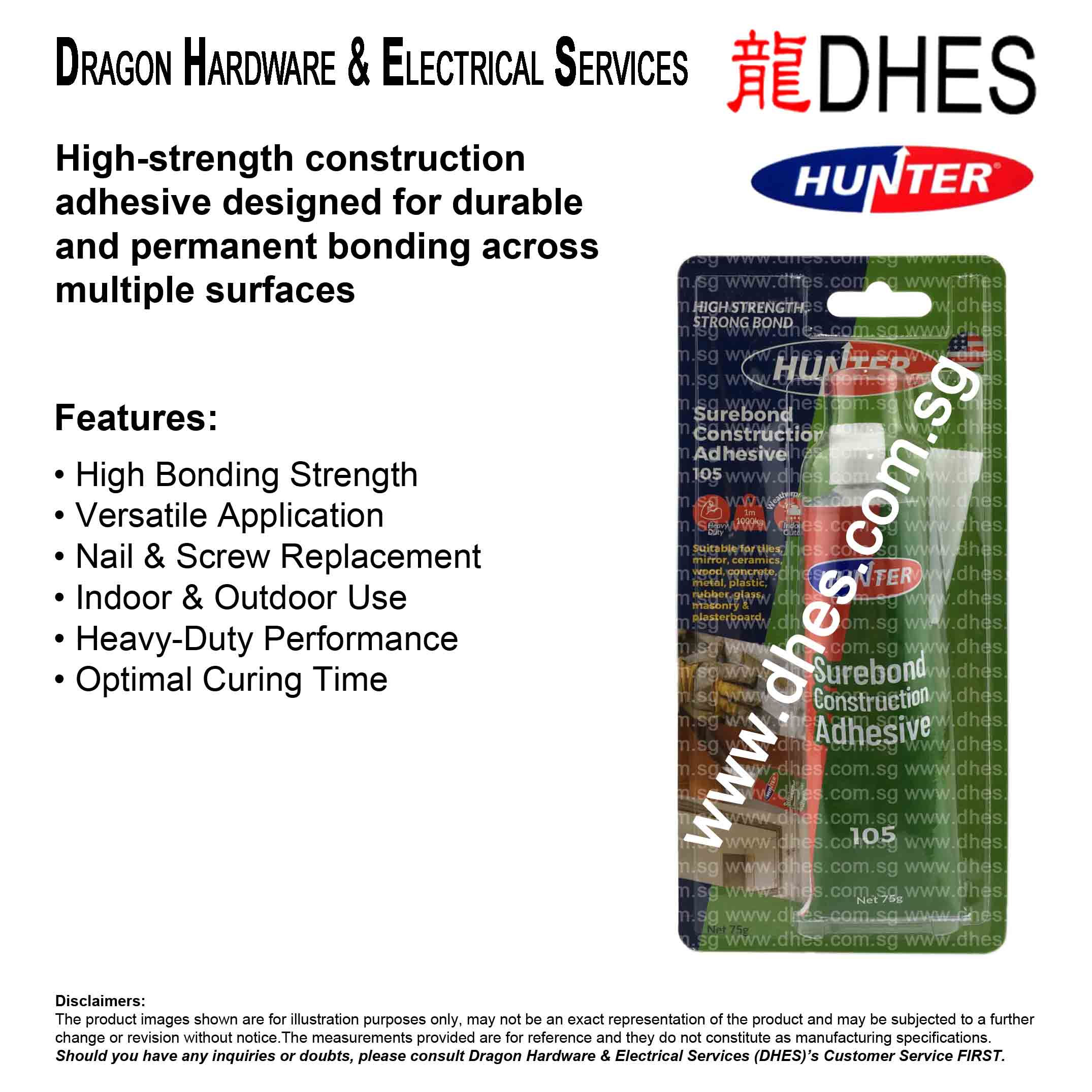 Hunter Surebond Construction Adhesive 105 – 75g Front Cover