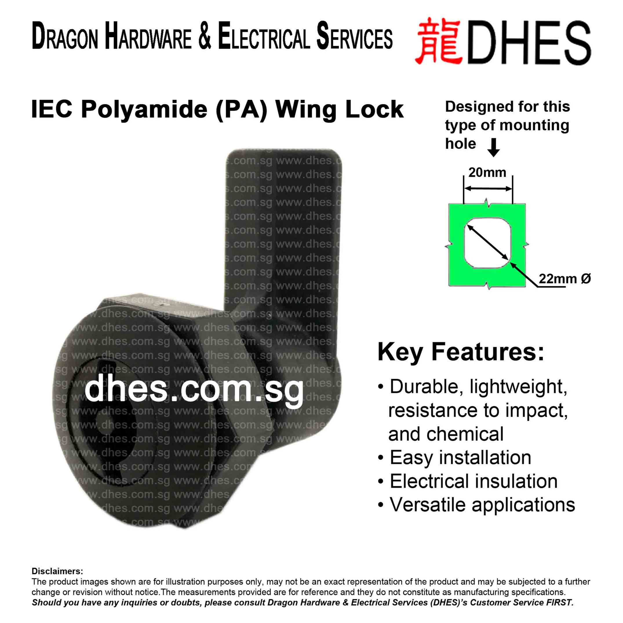 DHES IEC Polyamide (PA) Wing Lock Suitable For Elsteel Techno Modular Enclosure Front Cover