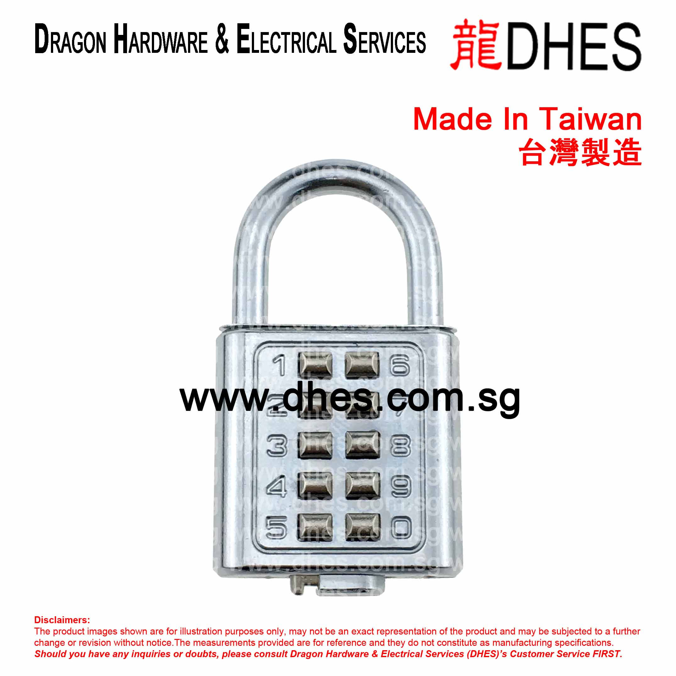 Aiwa Digital Combination Lock Pre-Determined Non Resettable Made In Taiwan Front View