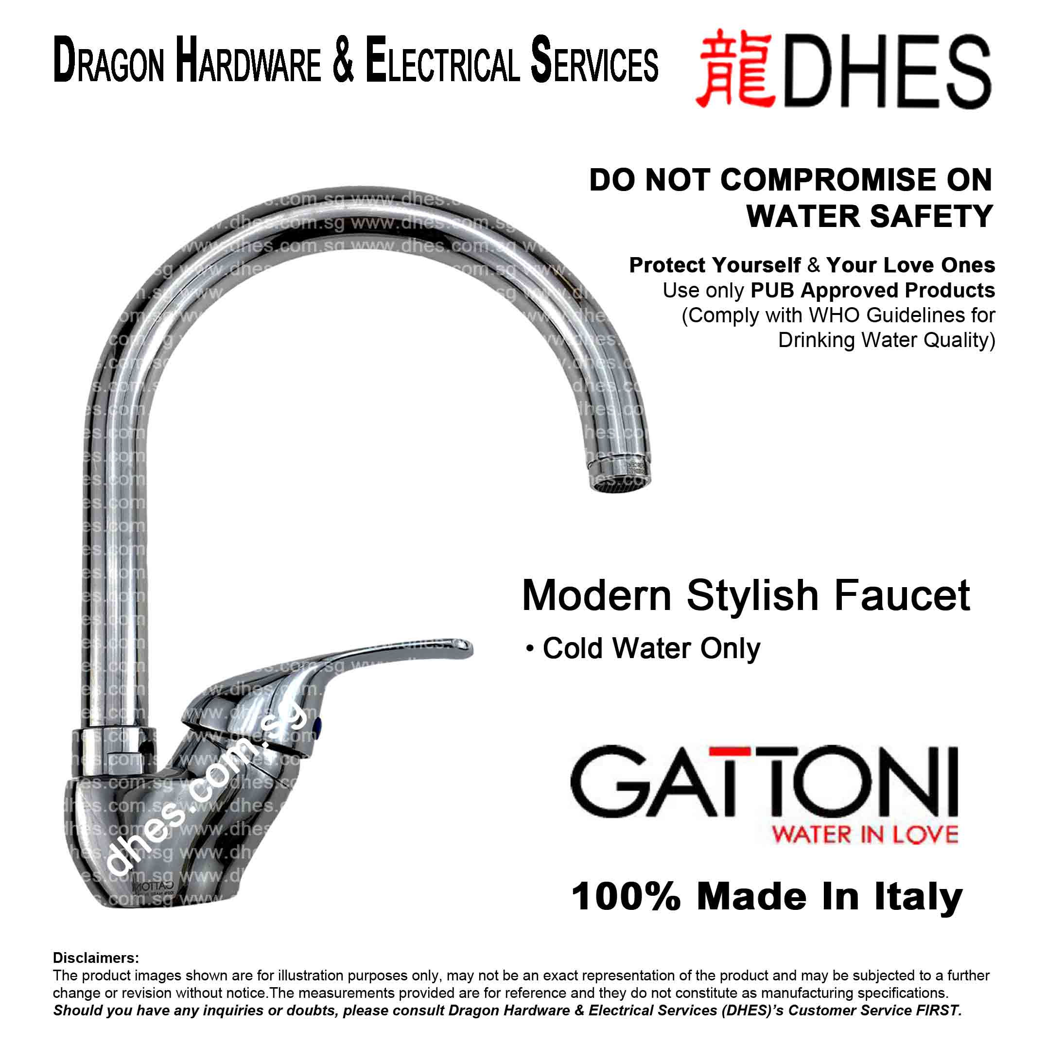 Gattoni Rubinetteria Swivelling Round Spout Kitchen Sink Tap 56114 Front Cover