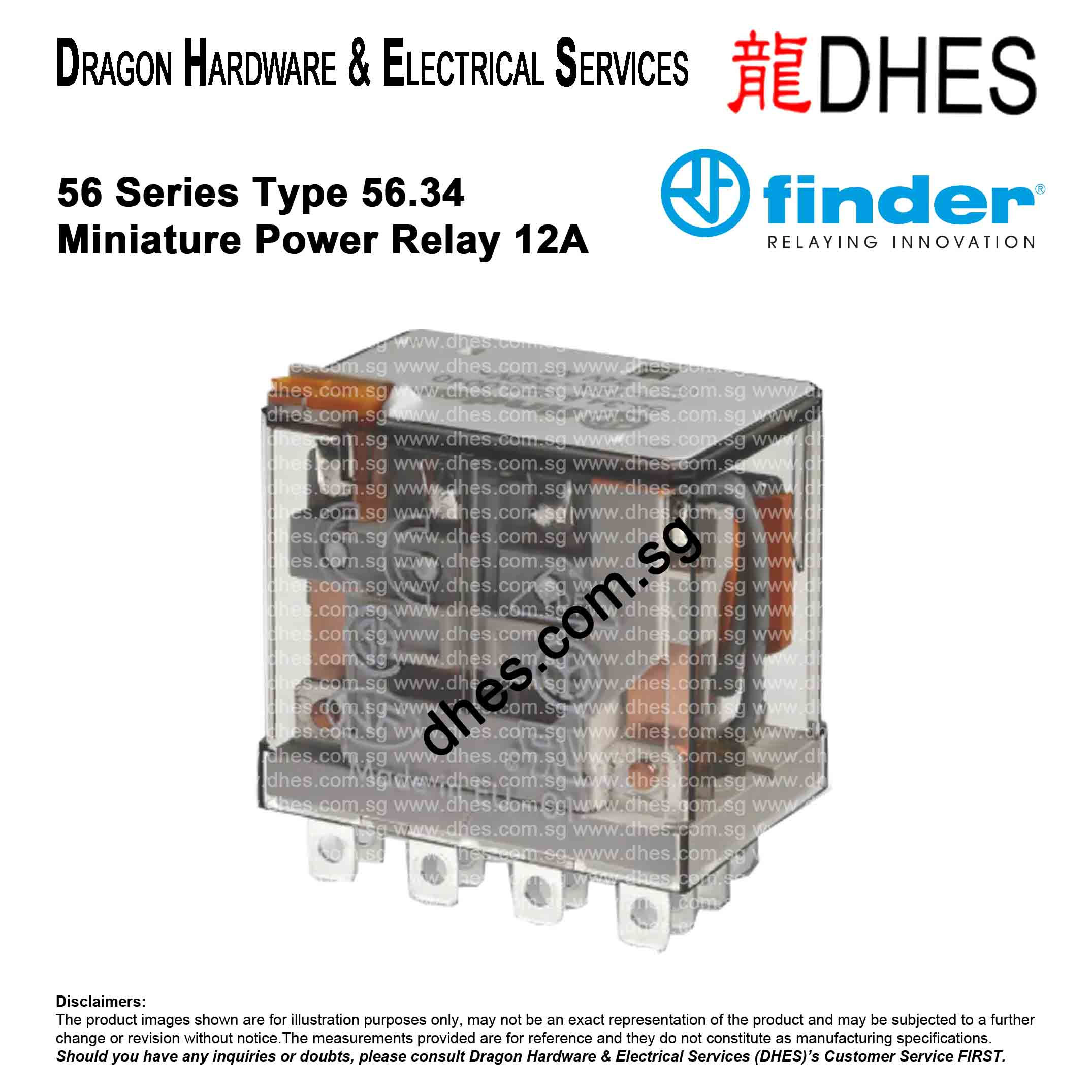 FINDER 56 Series Miniature Relay | Plug-in; AgNi; 4CO 12A | 56.34.x.xxx.0040 Front Cover