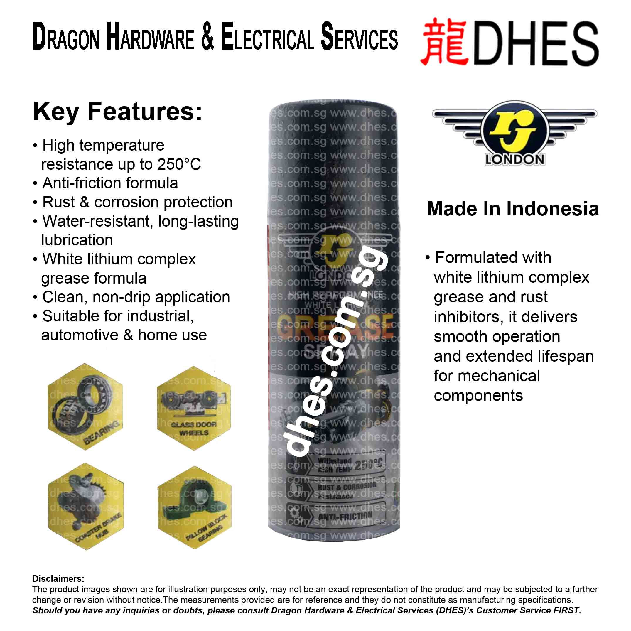 RJ London White Lithium Grease Spray 400ml | High Temperature 250°C Anti-Rust Front Cover