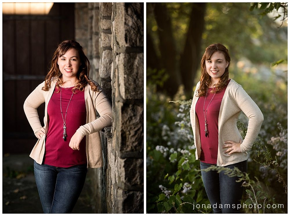 Vermont senior portrait photographers capturing a confident high school senior in a natural outdoor setting, showcasing authentic expression, soft light, and personalized portrait style in Vermont.