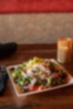 Close-up view of a colorful, fresh salad