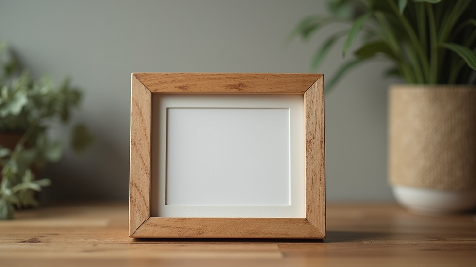 Close-up view of a personalized wooden photo frame on a table