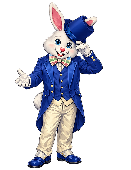 Easter bunny in blue suit and top hat