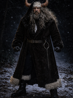 Figure in a dark fur coat and long beard