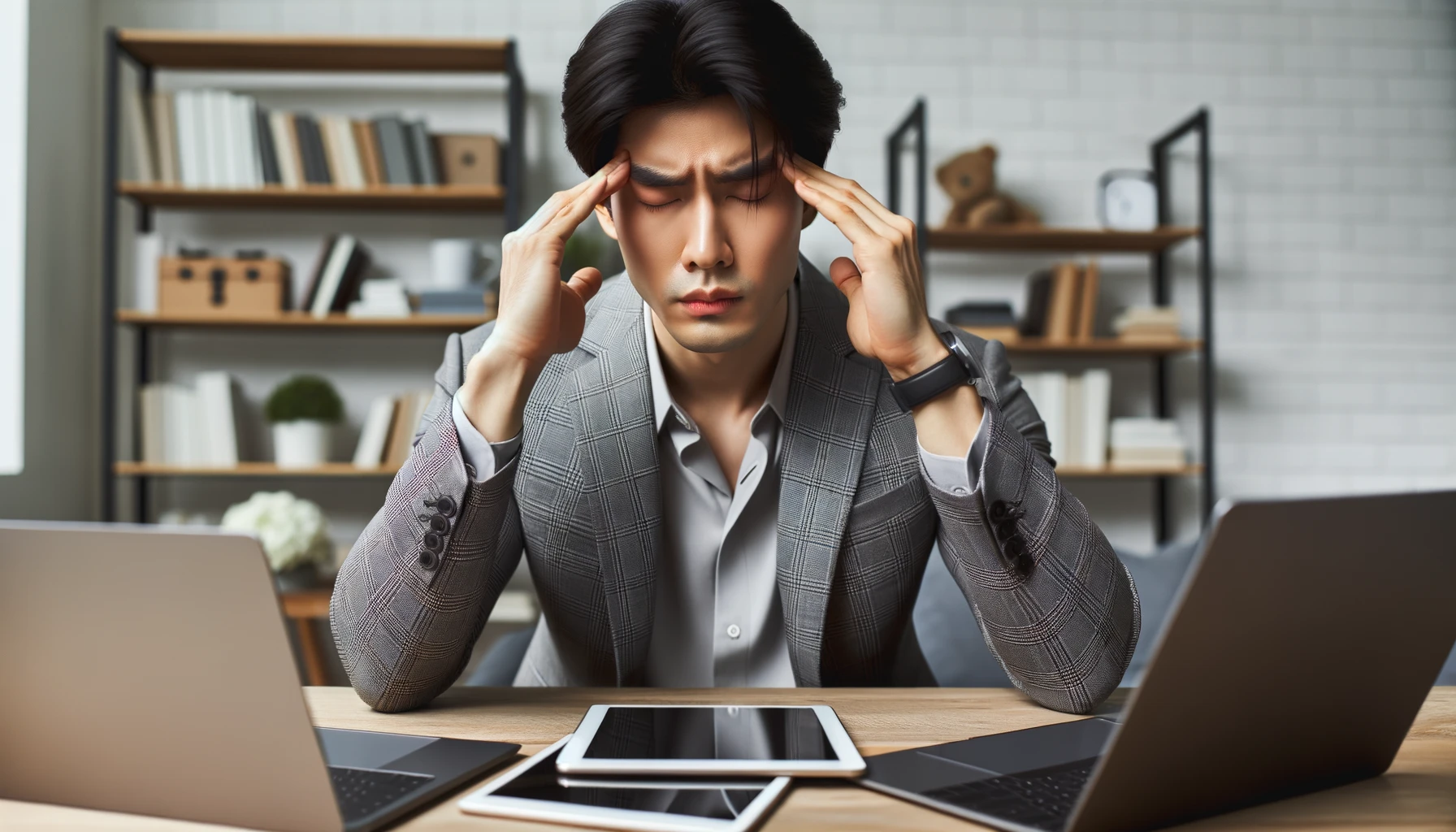 a man having a headache due to blue light
