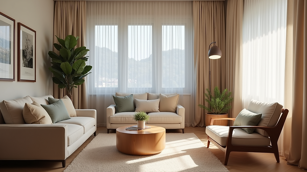 Eye-level view of a beautifully decorated Airbnb living room