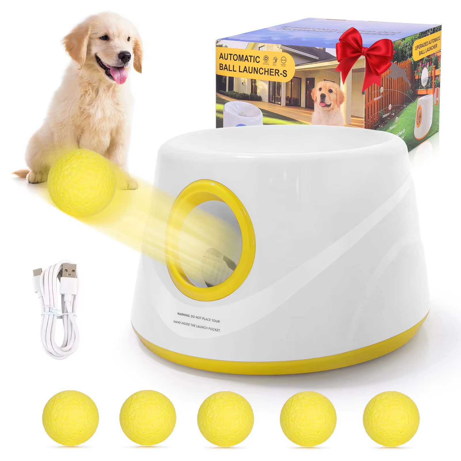 Upgraded Automatic Dog Ball Launcher,Interactive Dog Tennis Ball thrower With 5